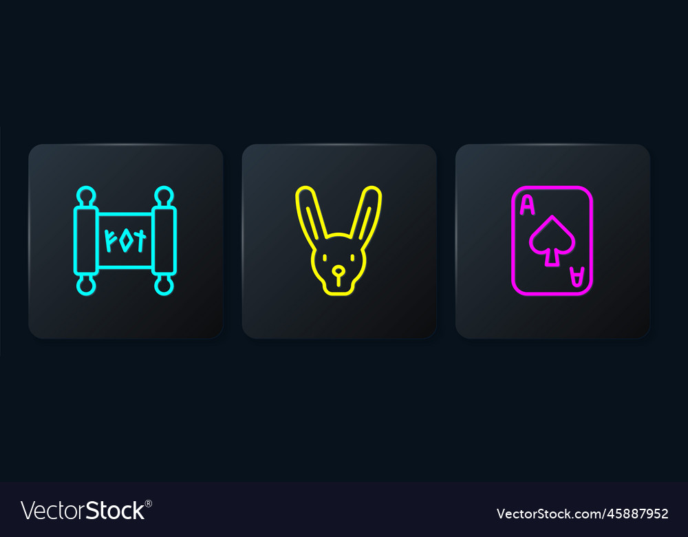 Set line magic scroll playing cards and rabbit Vector Image Set line magic scroll playing cards and rabbit