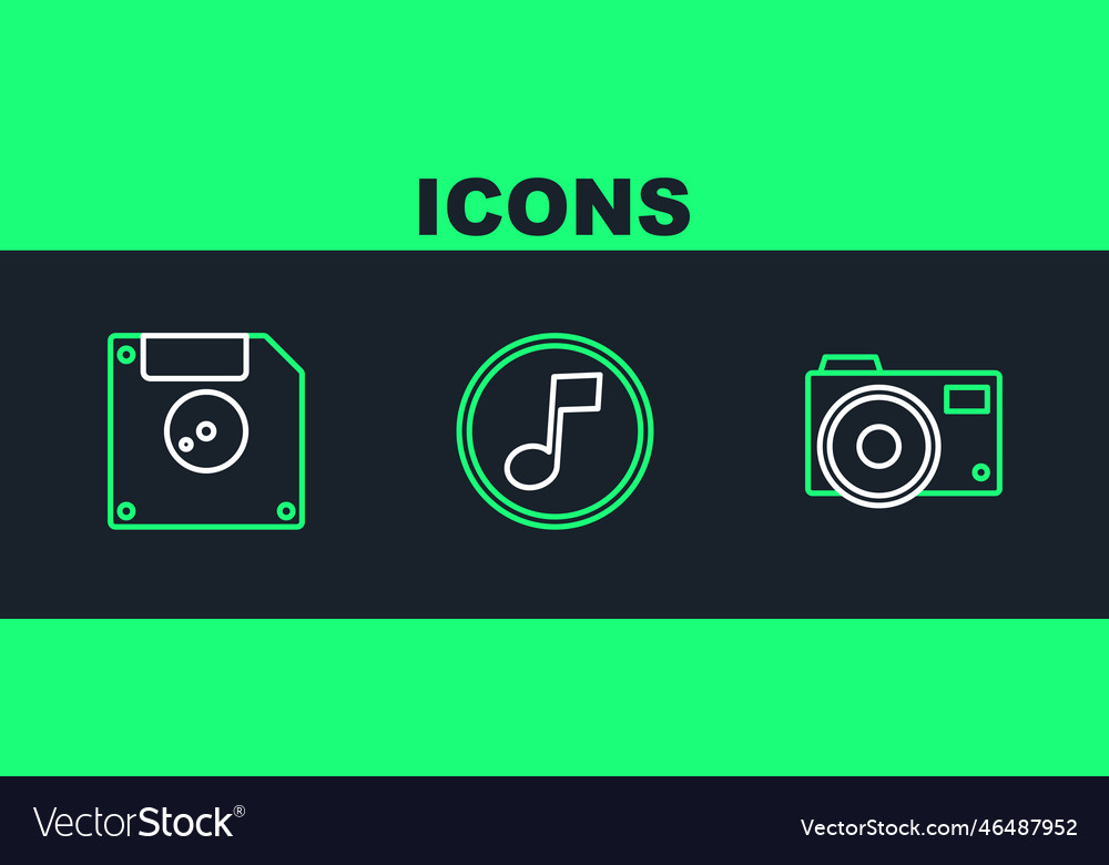 Set line photo camera floppy disk for computer vector image Set line photo camera floppy disk for computer
