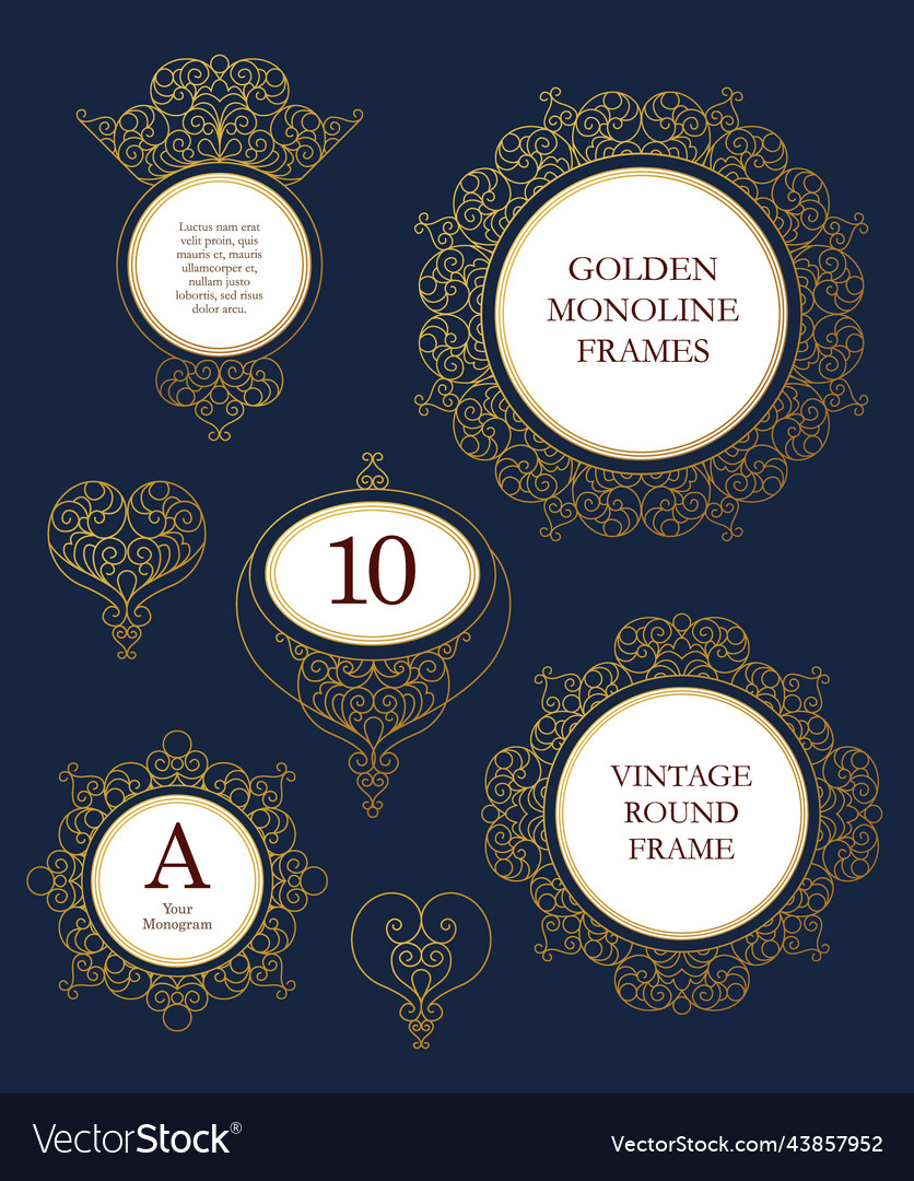 Set of line art frames borders vignette vector image Set of line art frames borders vignette