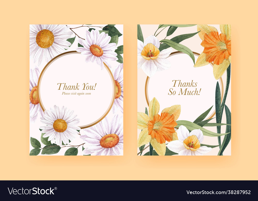 Thank you card template with spring flower