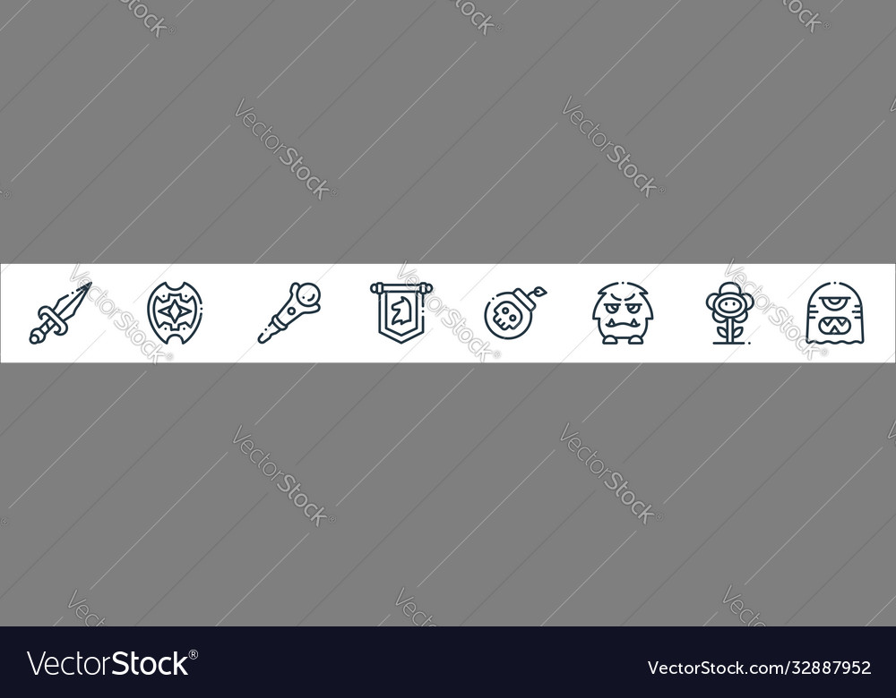 Videogame elements line icons linear set quality vector image Videogame elements line icons linear set quality