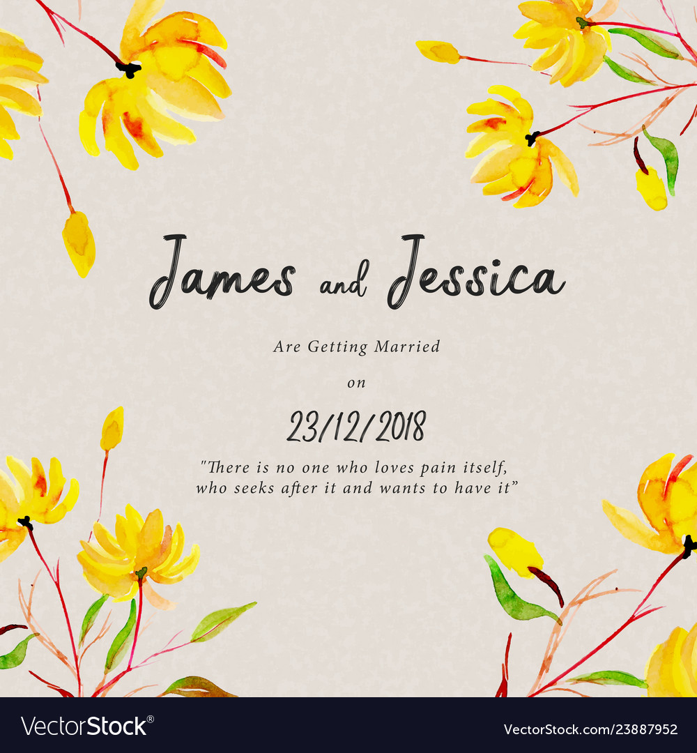 Watercolor Floral Wedding Invitation Card Vector Image