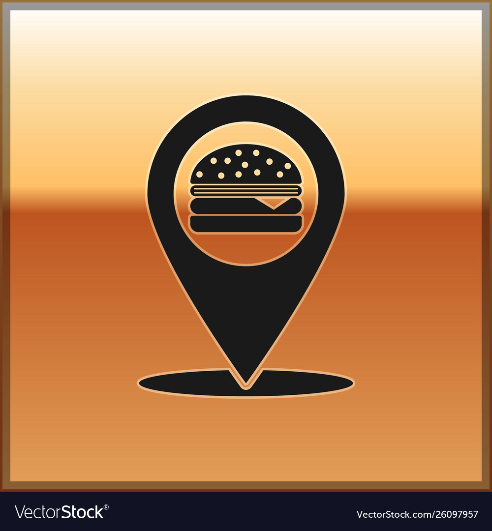 Black map pointer with fast food burger icon