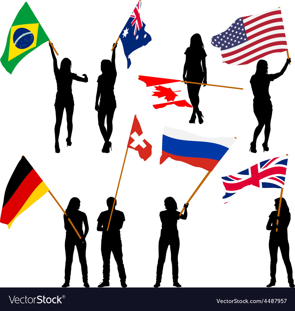 Black silhouettes of mans and womans with flags