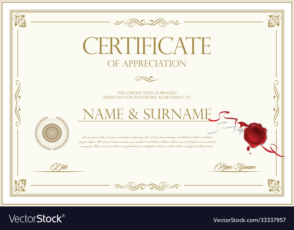 Certificate with golden seal and colorful design Vector Image