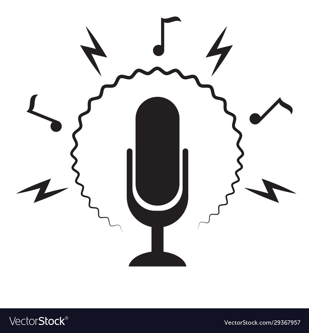 Old microphone icon with notes and lightning