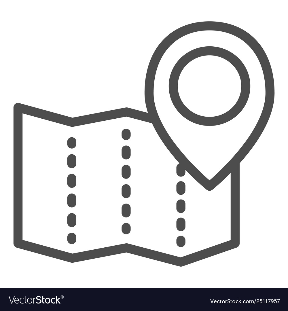 Paper map with pin line icon location vector image Paper map with pin line icon location