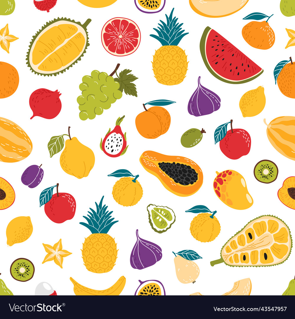 Ripe fruits seamless pattern tropical background