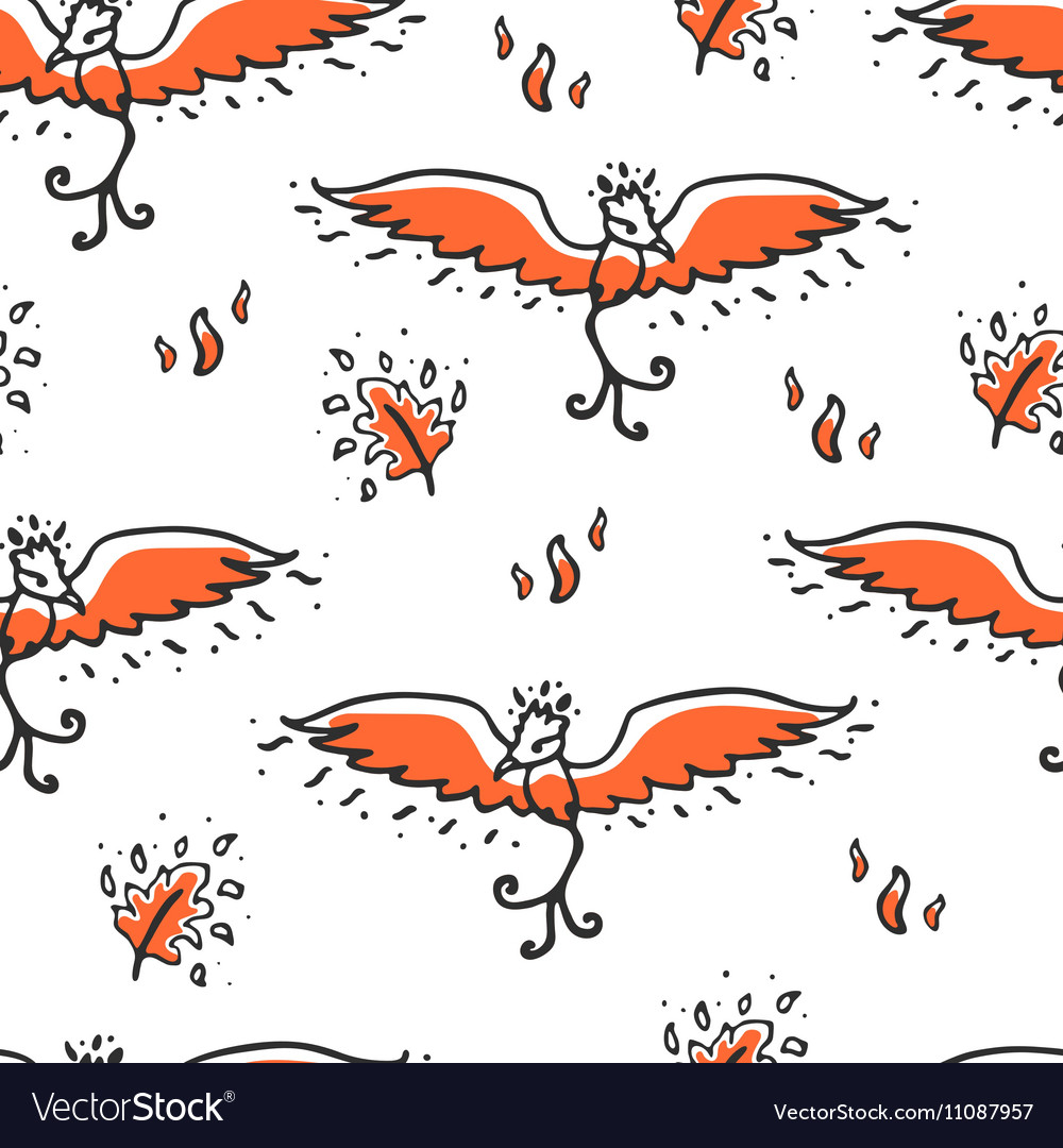 Seamless pattern with phoenix and feathers