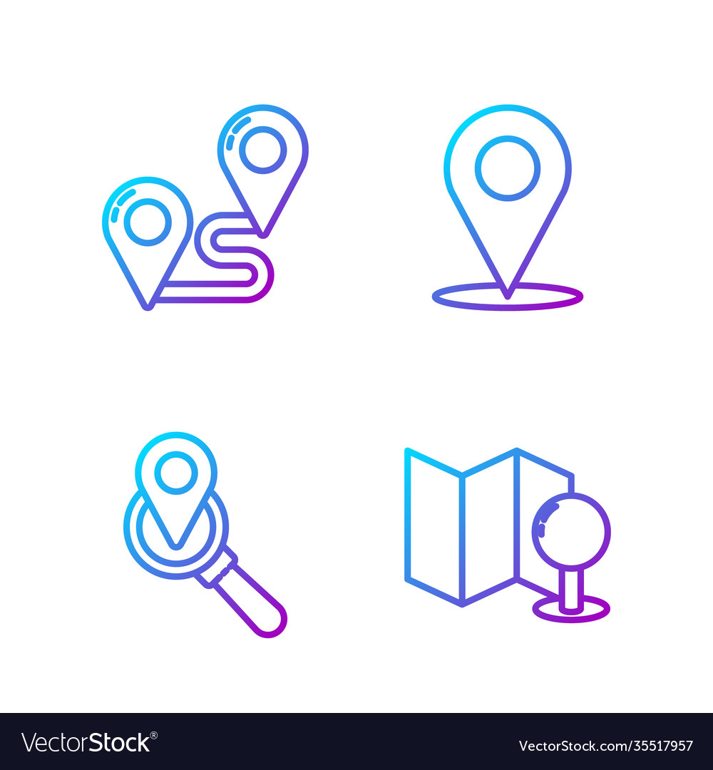 Set line folded map with push pin search location vector image Set line folded map with push pin search location