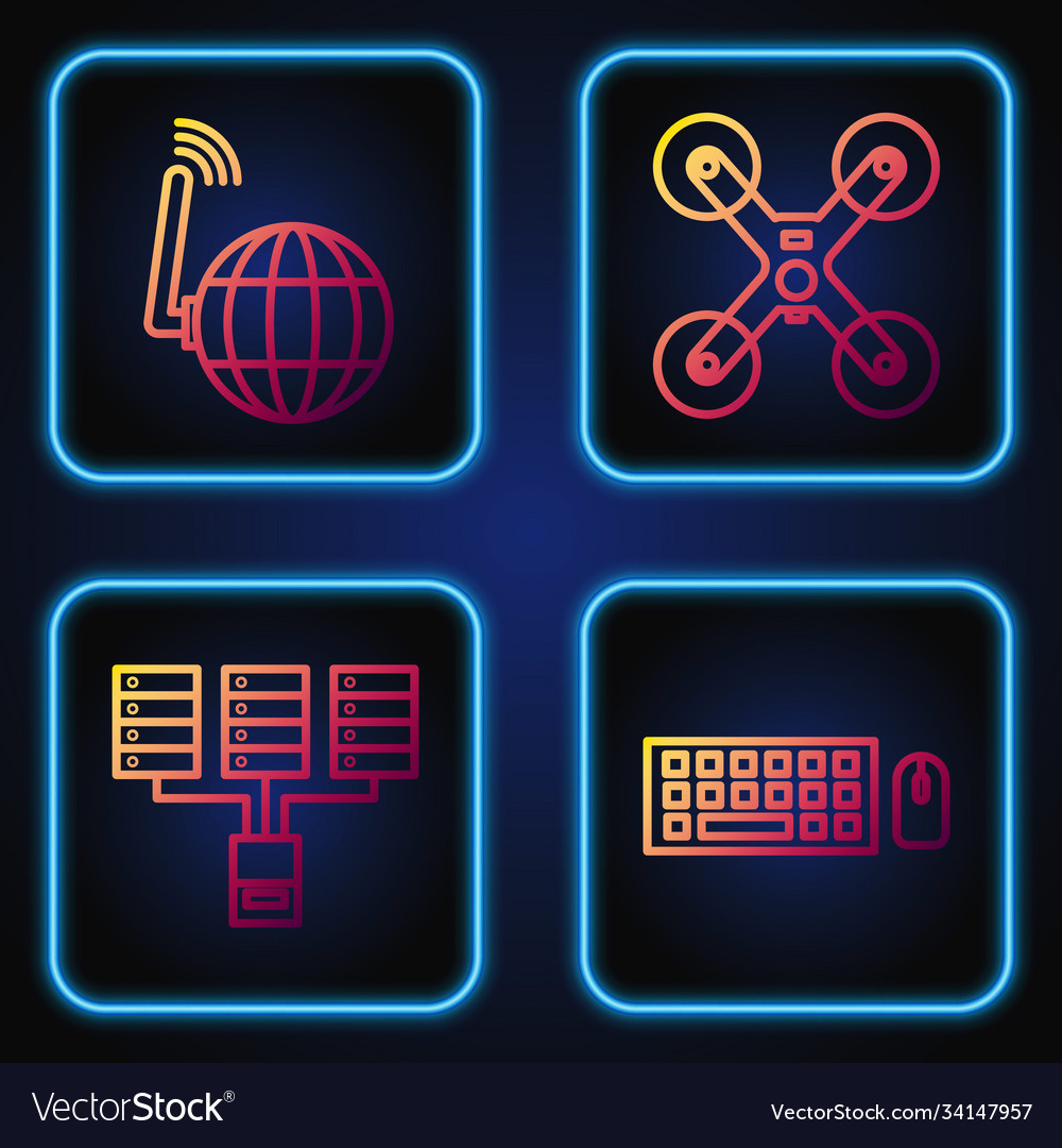 Set line keyboard and mouse server data web vector image Set line keyboard and mouse server data web