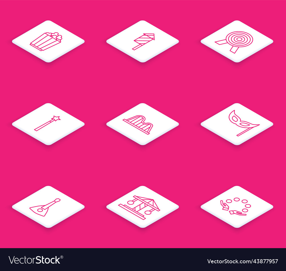 Set line popcorn in box firework rocket target Vector Image Set line popcorn in box firework rocket target