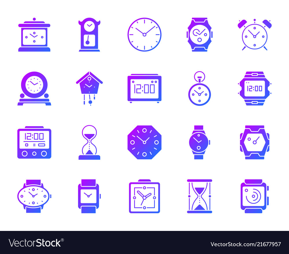 Watch simple gradient icons set vector image Watch simple gradient icons set