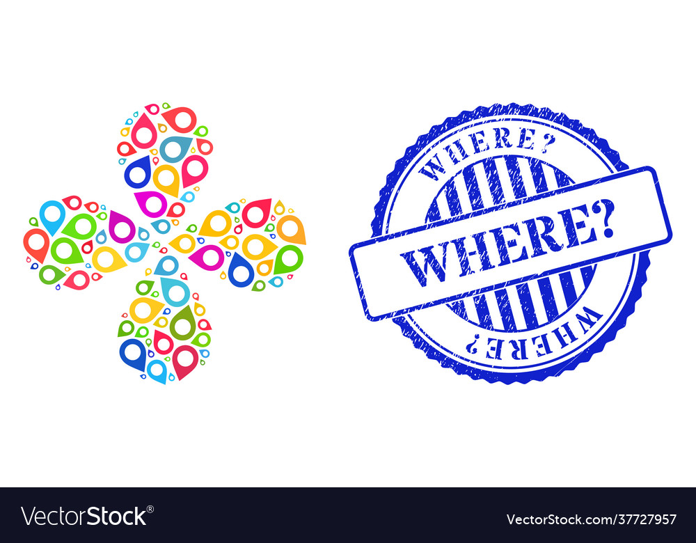 Where question distress seal and map pointer vector image Where question distress seal and map pointer