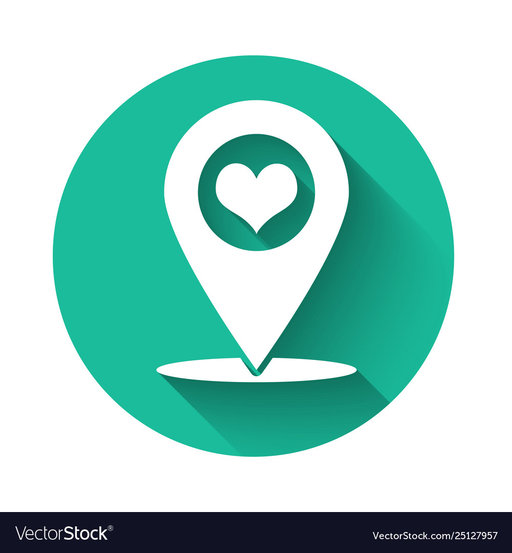 White map pointer with heart icon isolated