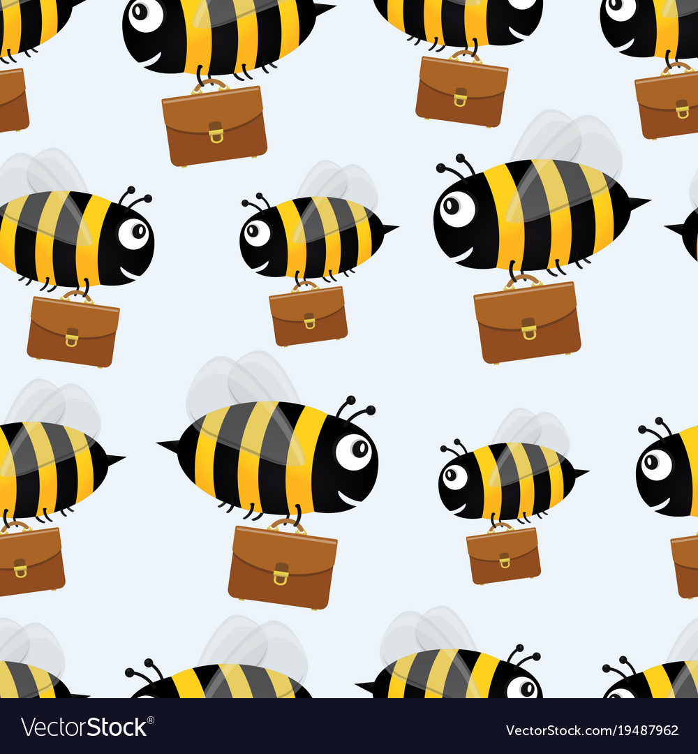 Bees with briefcases seamless pattern