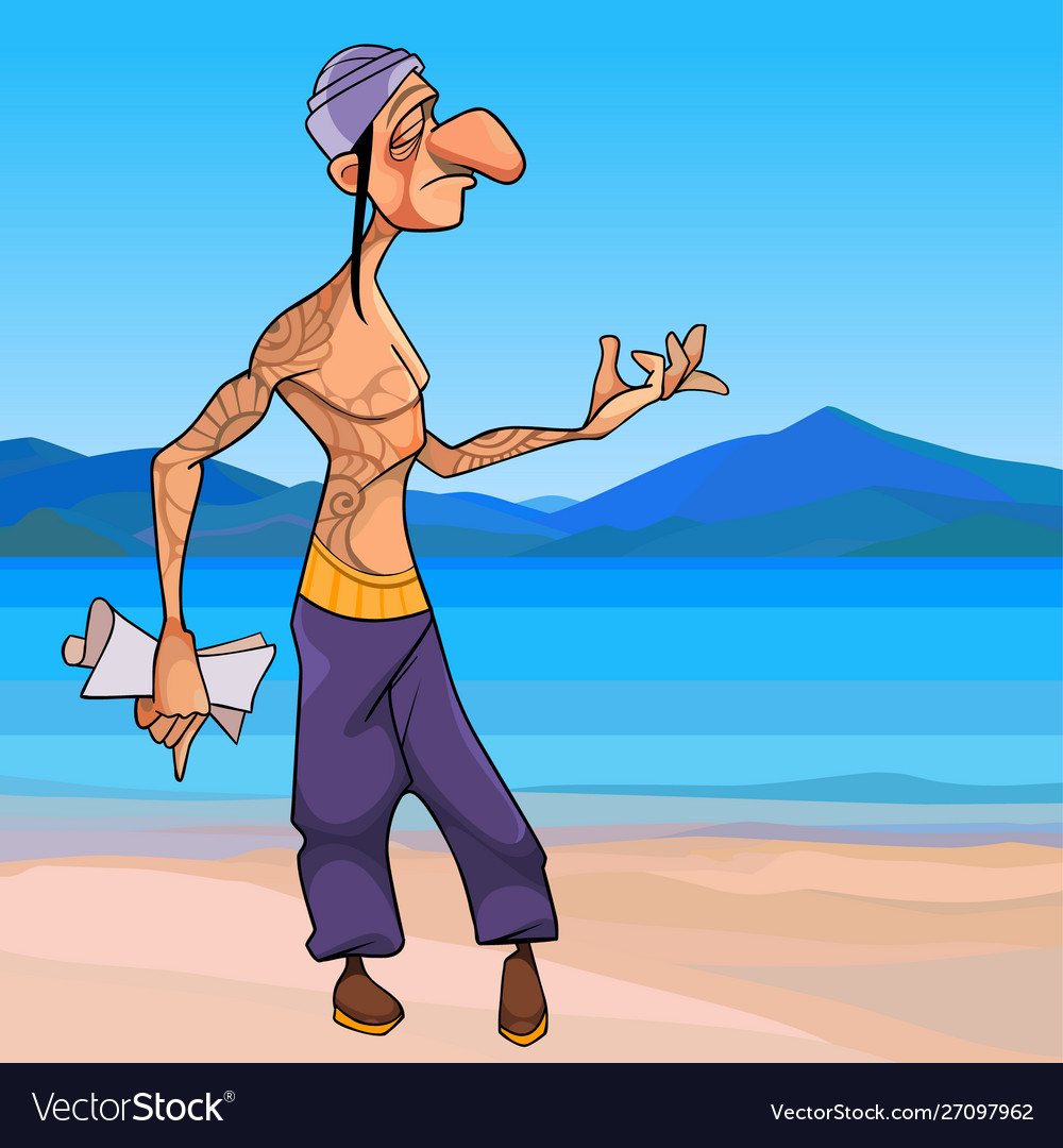Cartoon male yogi walks along seashore Royalty Free Vector Cartoon male yogi walks along seashore Royalty Free Vector