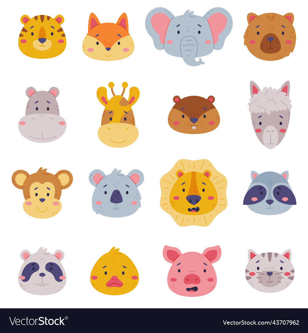 Heads of cute baby animal set muzzles giraffe Vector Image