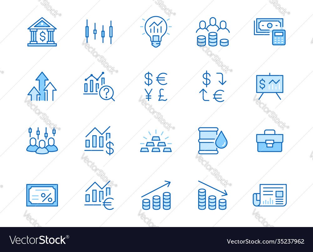 Investment line icon set stock market bond