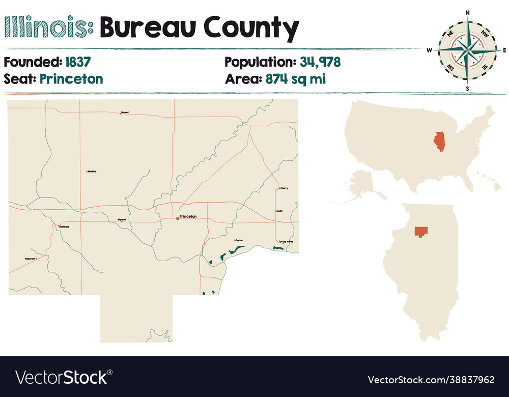 Map Bureau County In Illinois Royalty Free Vector Image 2284