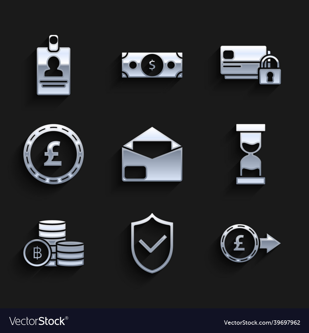 Set envelope shield with check mark coin money vector image Set envelope shield with check mark coin money