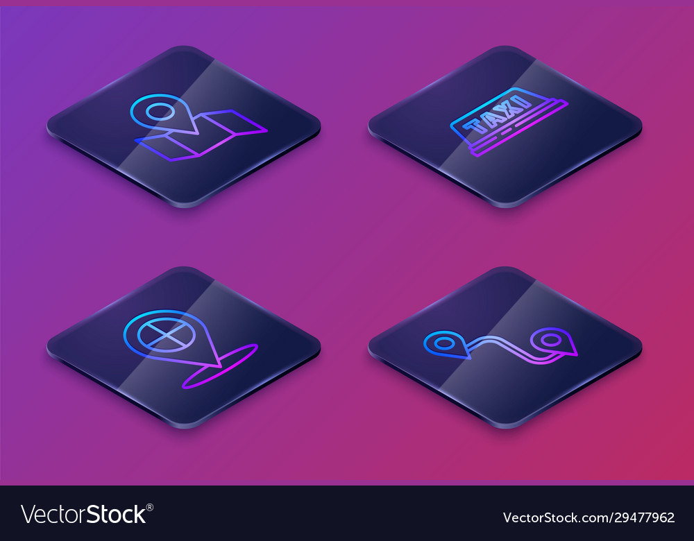 Set isometric line folded map with location marker Vector Image Set isometric line folded map with location marker