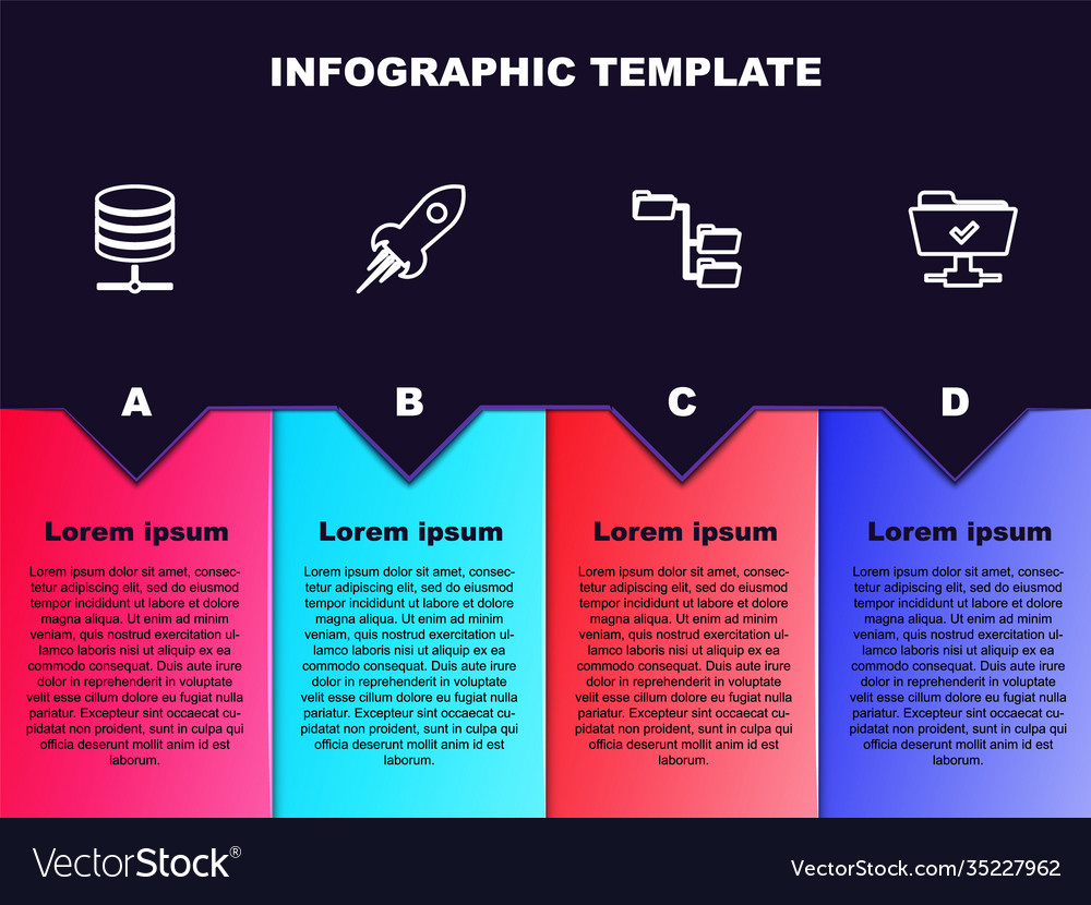 Set line server data web hosting rocket ship vector image Set line server data web hosting rocket ship