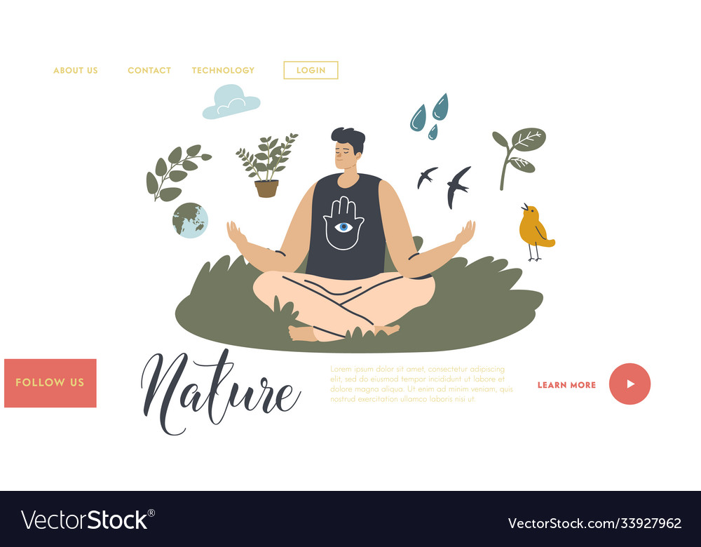 Unity with nature landing page template man vector image Unity with nature landing page template man