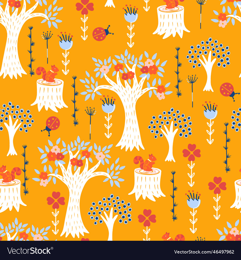 White Trees & Flora Forest Pattern