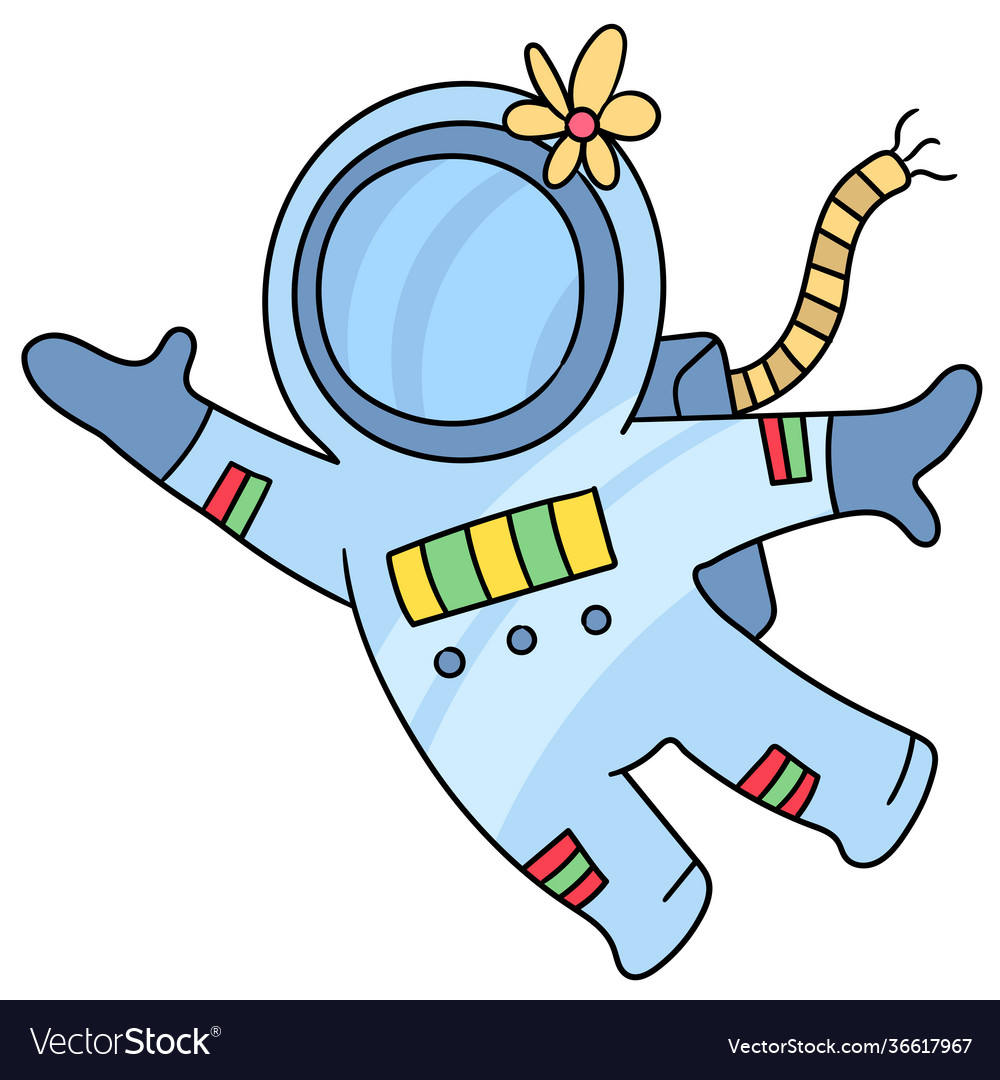 Astronauts flying in outer space doodle icon image