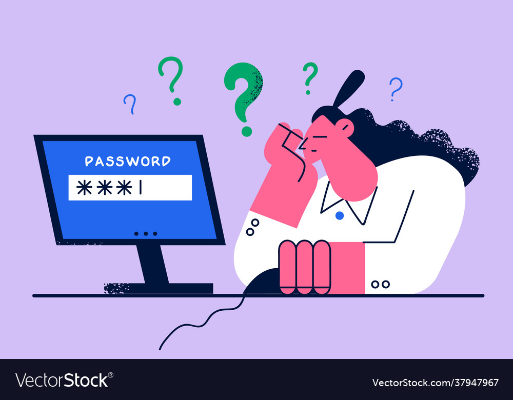 Schlechtes Gedächtnis und Arbeiten am Computerkonzept vector image Schlechtes Gedächtnis und Arbeiten am Computerkonzept