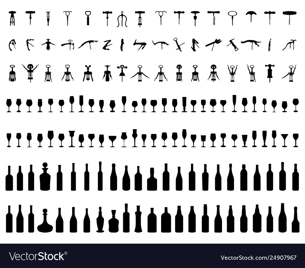 Bottles Glasses And Corkscrew Royalty Free Vector Image