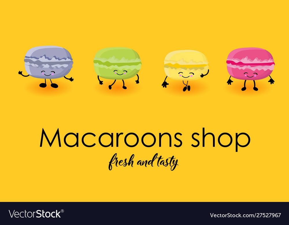 Macaroonscard with cute cartoon characters