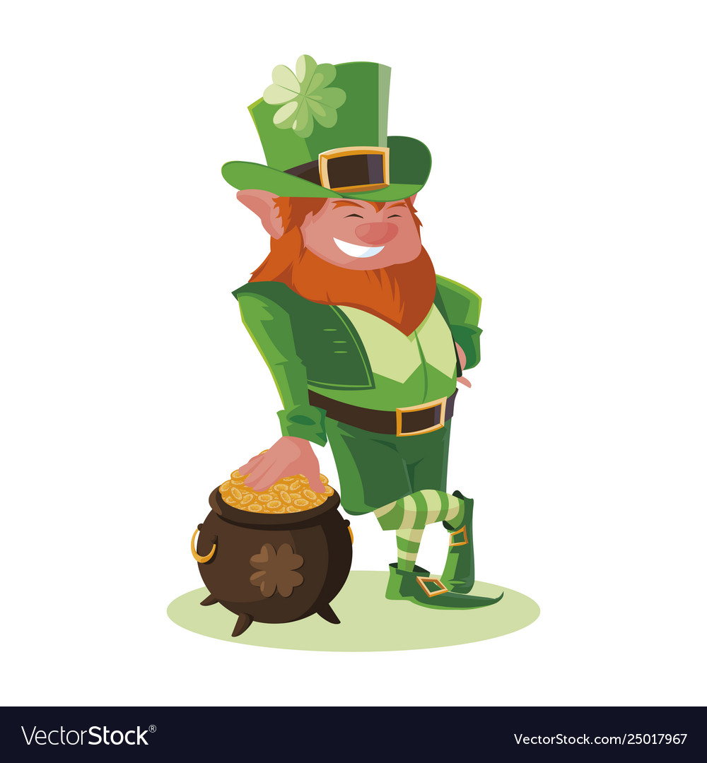 Saint patrick lemprechaun with treasure cauldron Vector Image