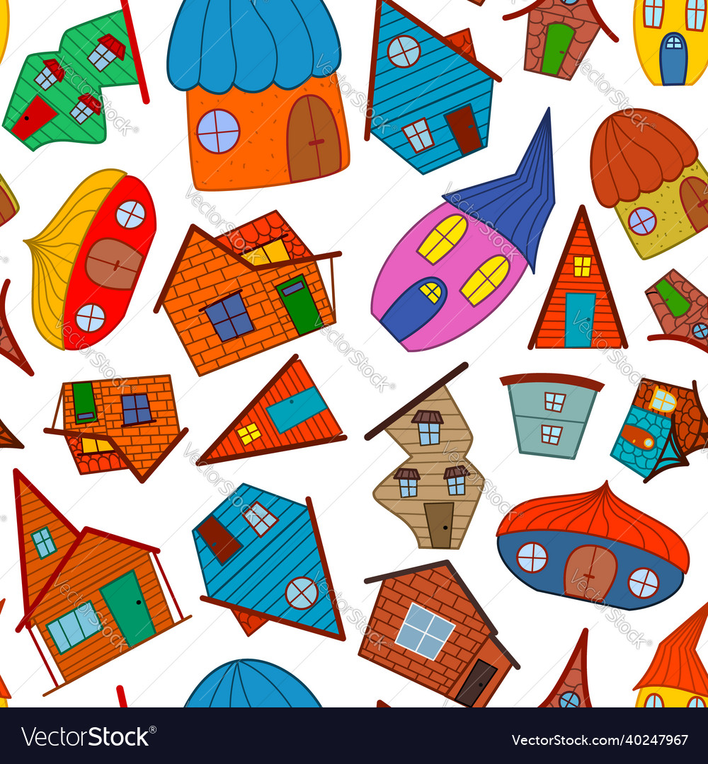 Seamless pattern of colored houses