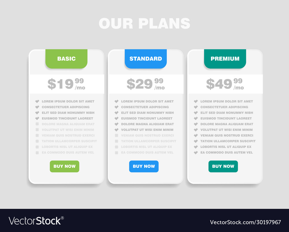 Set tariffs for website interface site ui vector image Set tariffs for website interface site ui