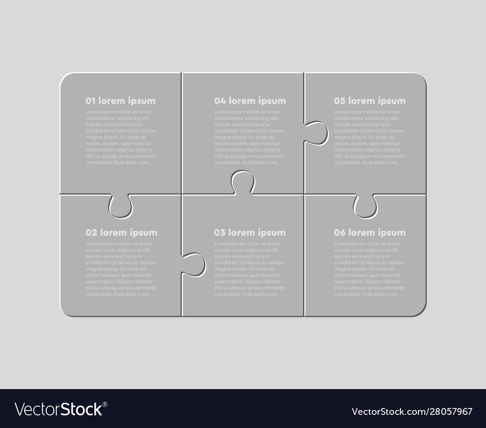 Six jigsaw puzzle template process with text space