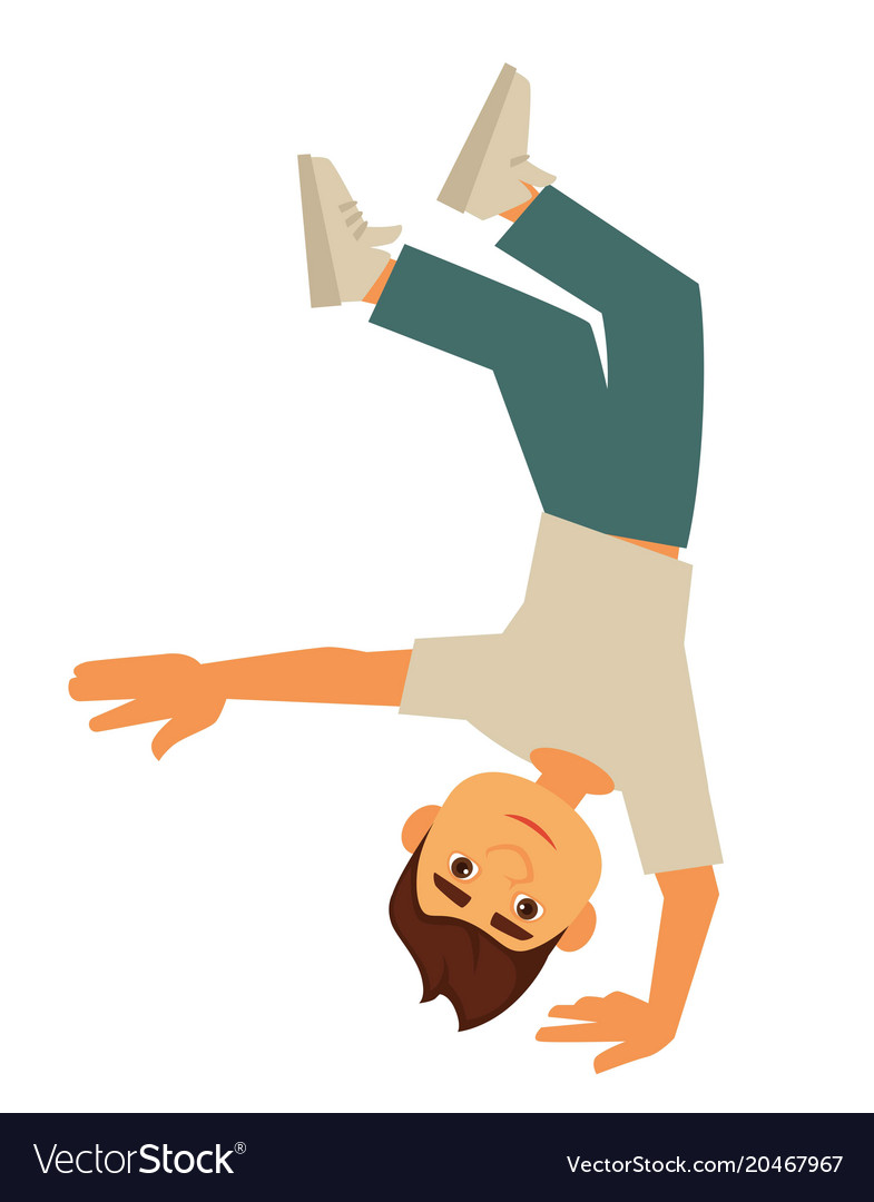 Young breakdancer stands up-side down on one hand Vector Image