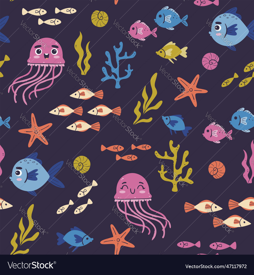 Jellyfish seamless pattern Royalty Free Vector Image