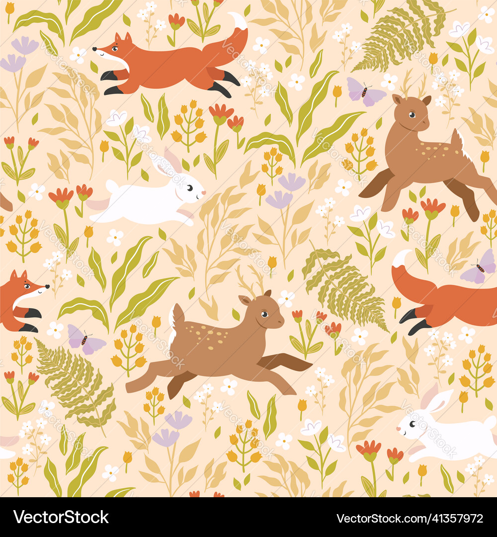 Seamless pattern with cute forest animals Vector Image