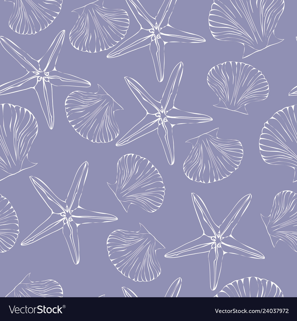 Seashell seamless pattern scallop background vector image Seashell seamless pattern scallop background