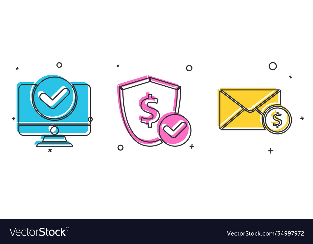 Set computer monitor shield with dollar vector image Set computer monitor shield with dollar