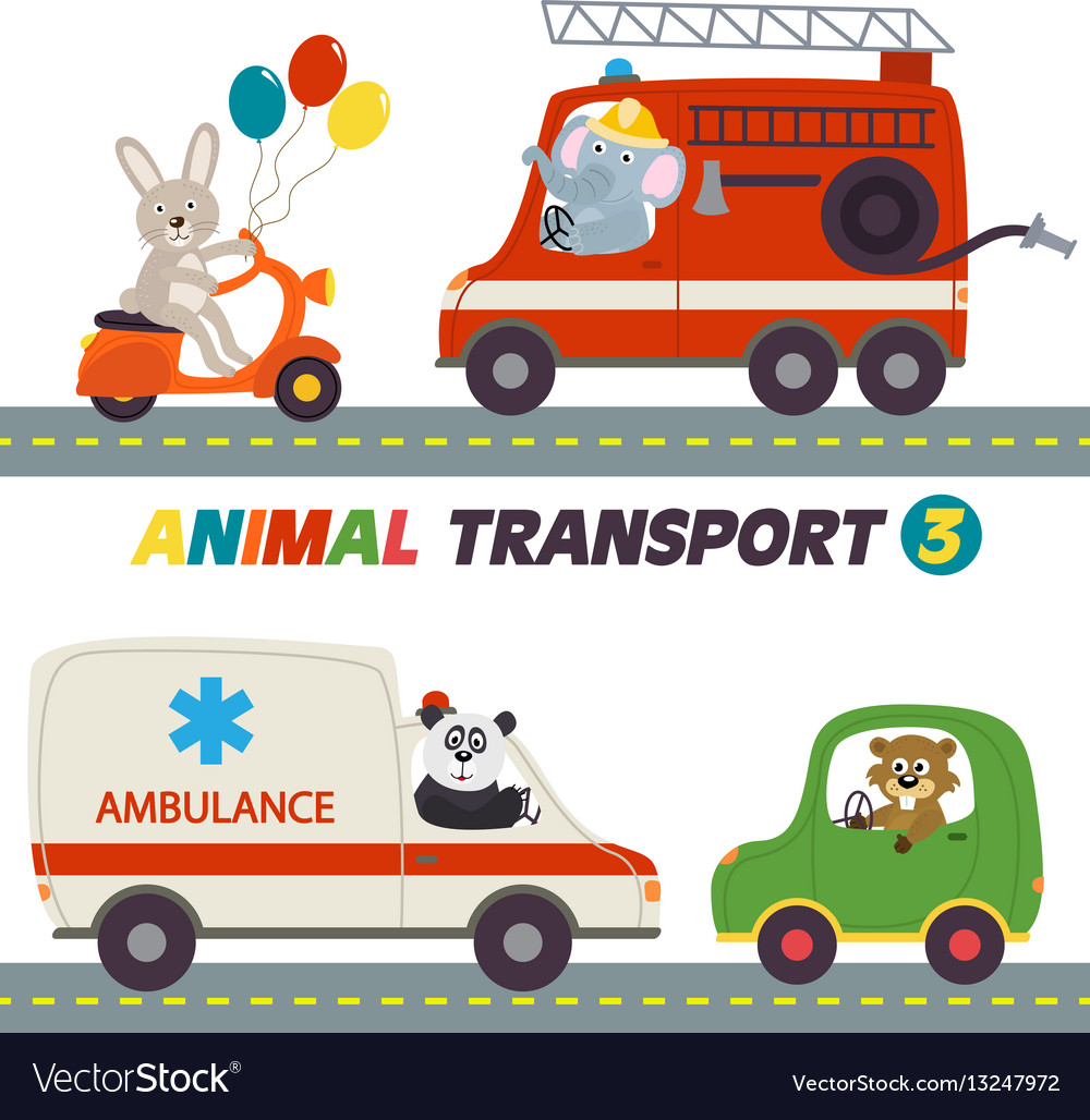 Set isolated transports with animals part 3 Vector Image