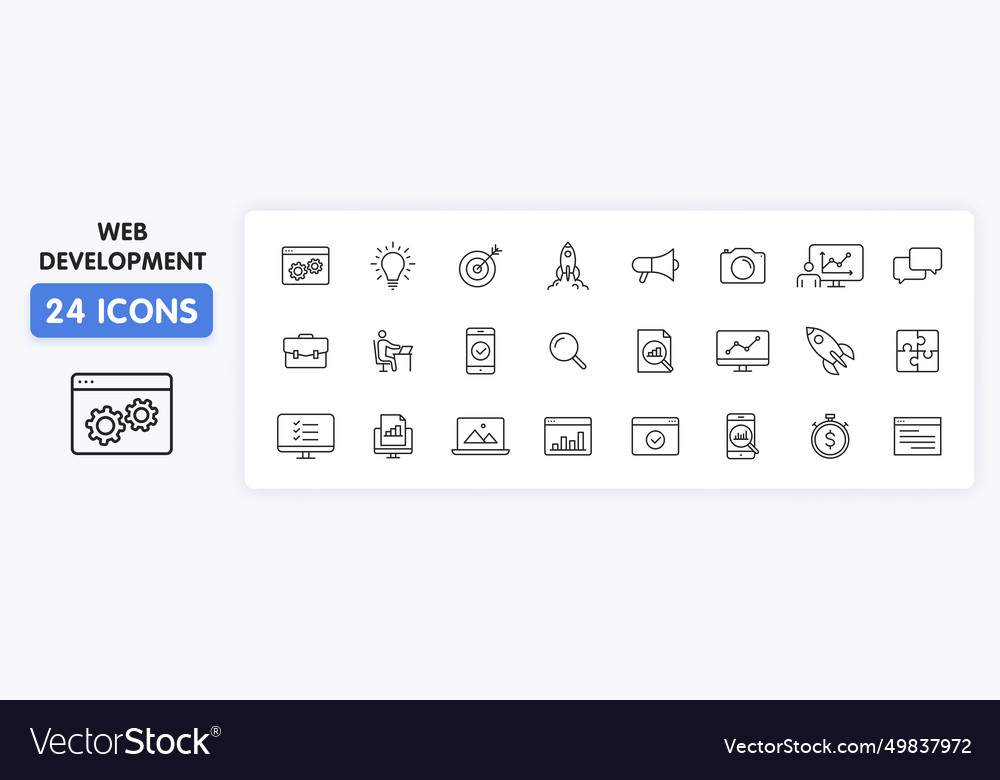 Set of 24 web development icons in line style vector image Set of 24 web development icons in line style