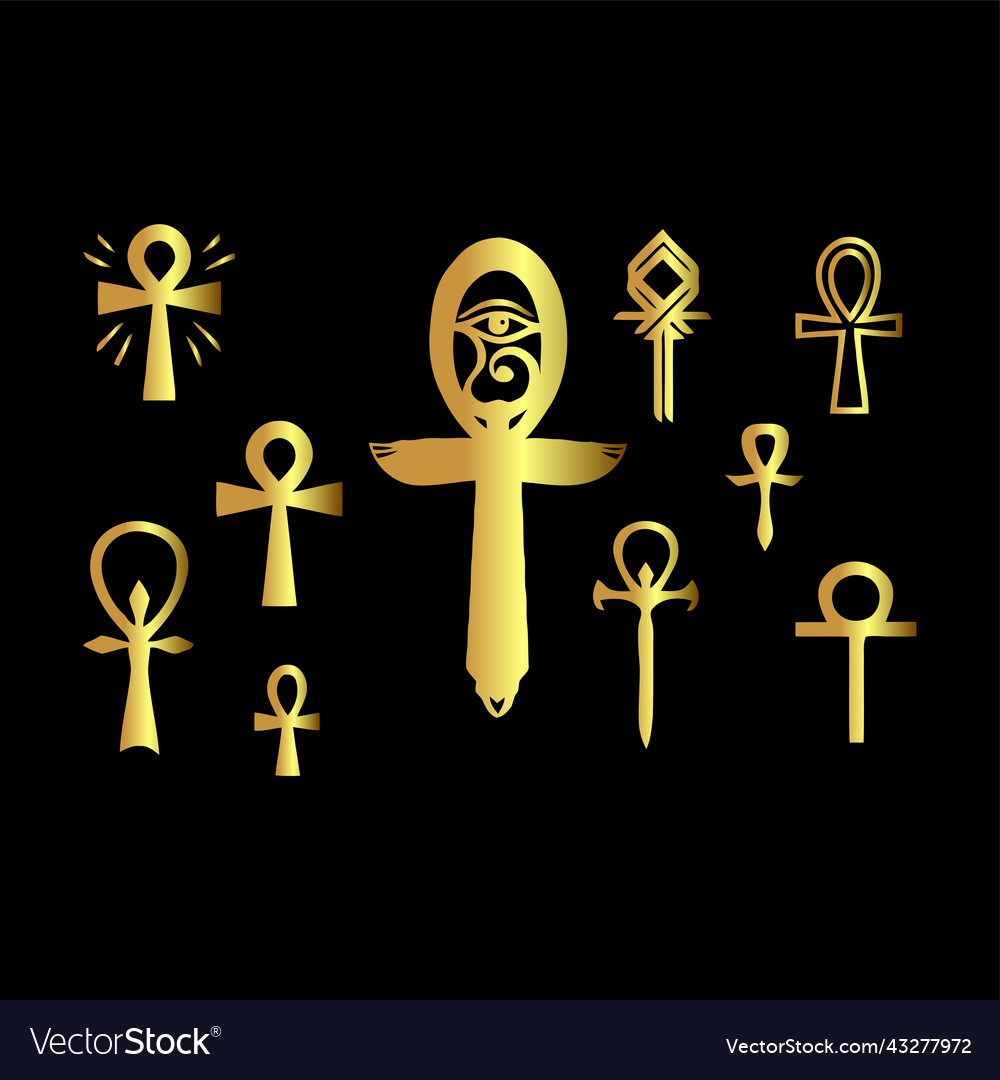 Ten ankh symbols also called key of life a cross Vector Image