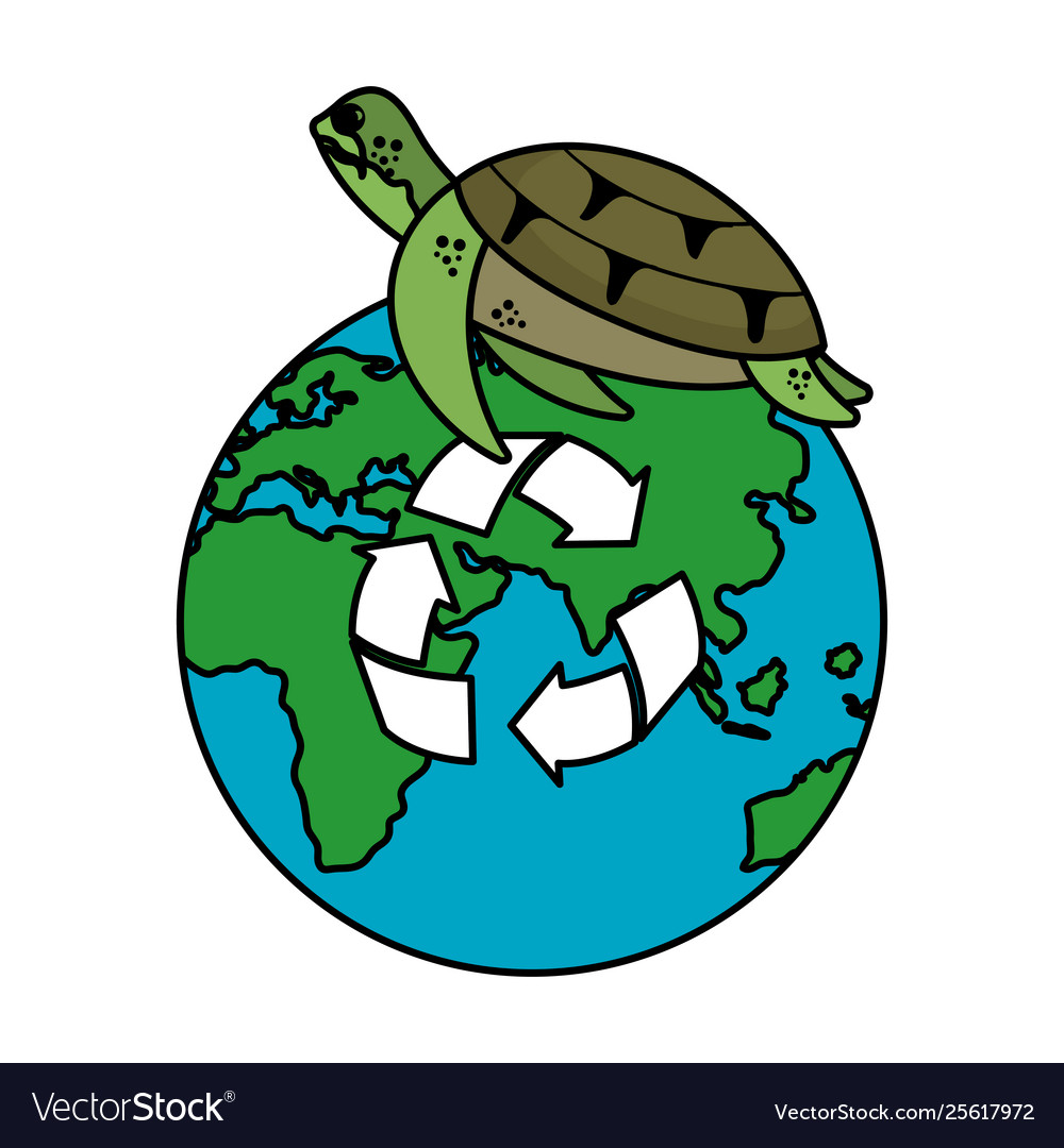 Turtle with world planet and arrows recycle Vector Image