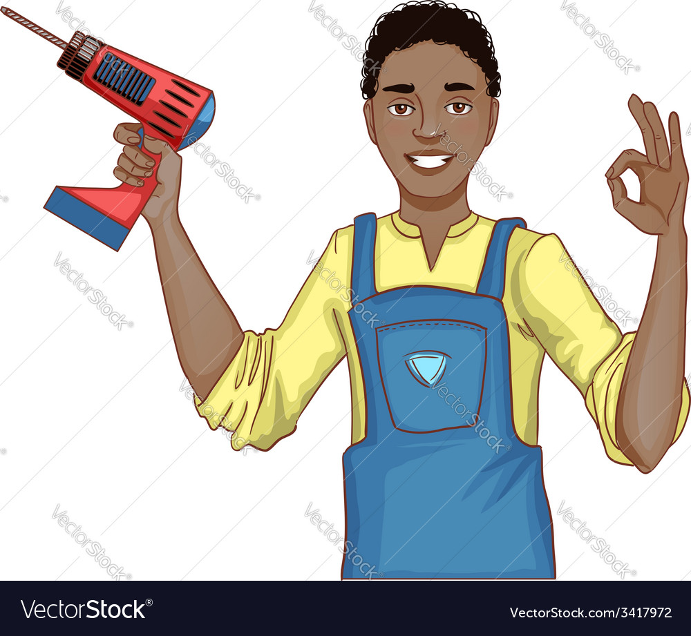 Young handsome african american man with drill