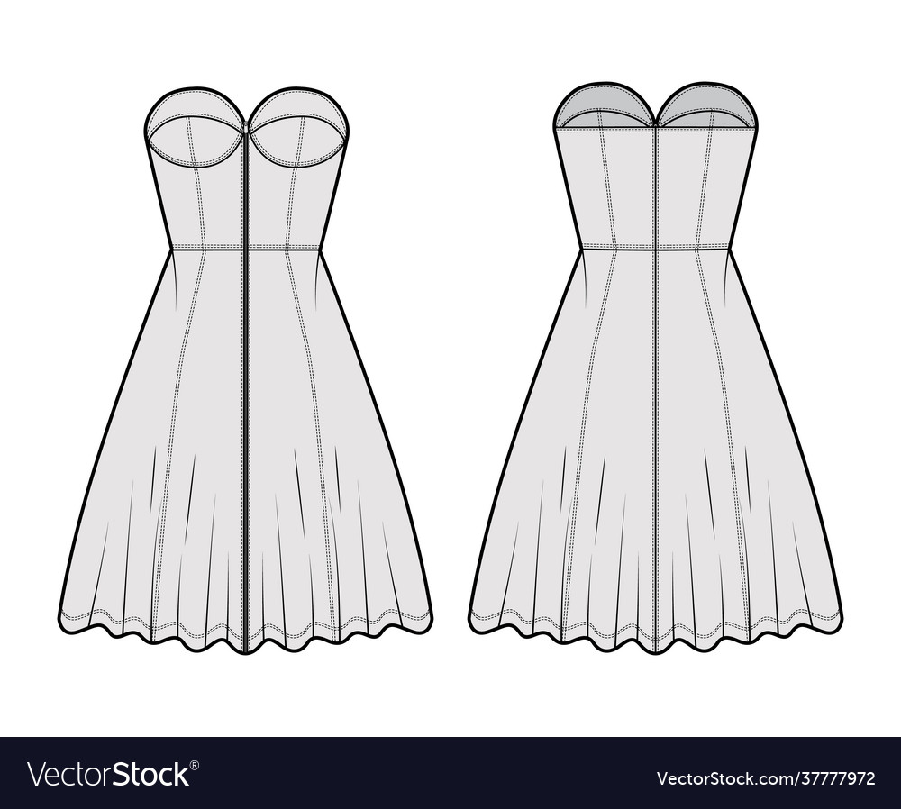 Zip-up dress bustier denim technical fashion Vector Image