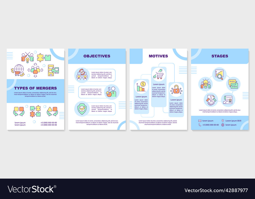 Business companies merger blue brochure template Vector Image