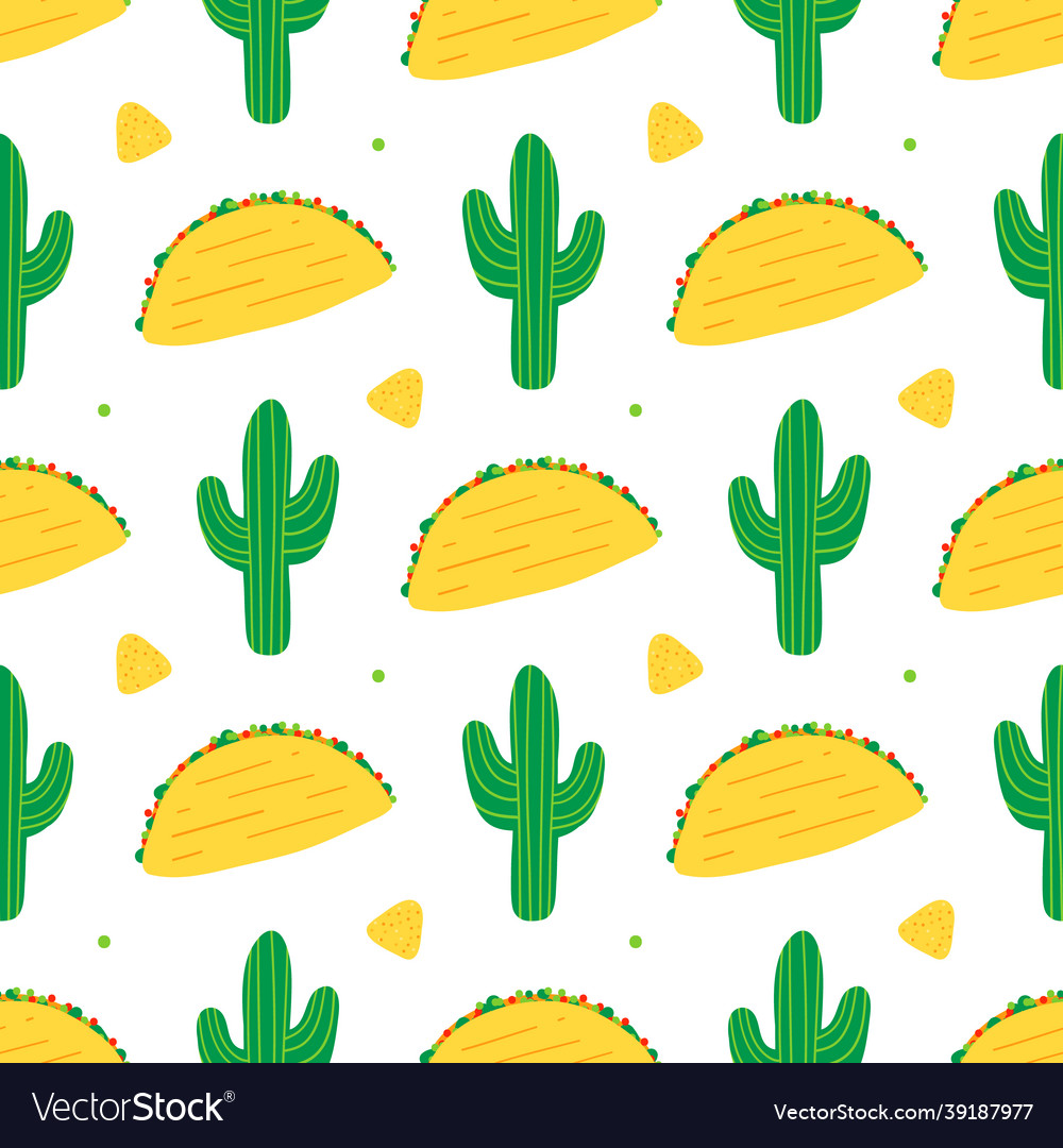 Cactus tacos and nacho chips mexican pattern